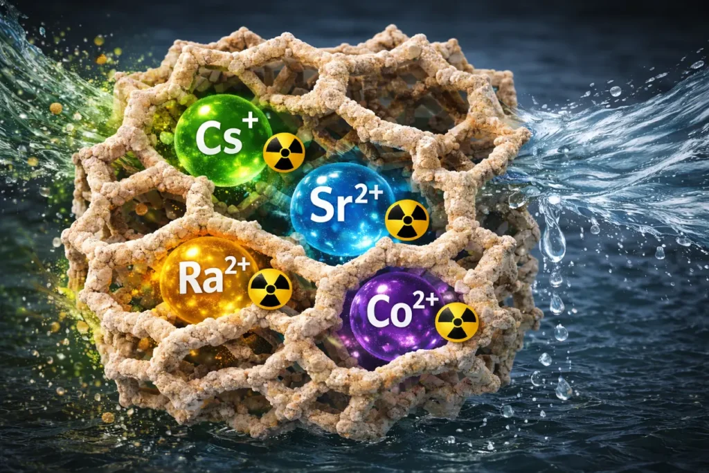 Zeolita capturando moleculas radiactivas